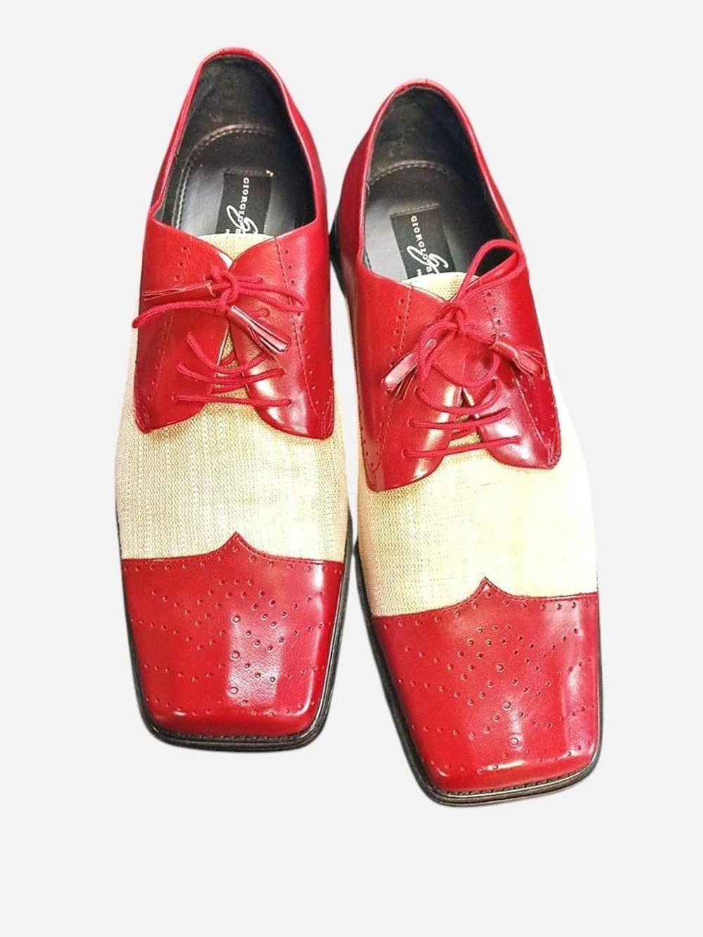 Giorgio Brutini Red and Cream Two-Tone Leather & Fabric‎ Oxfords